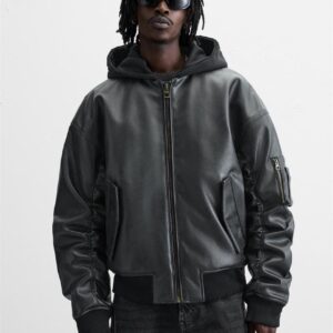 LEATHER JACKET WITH HOOD