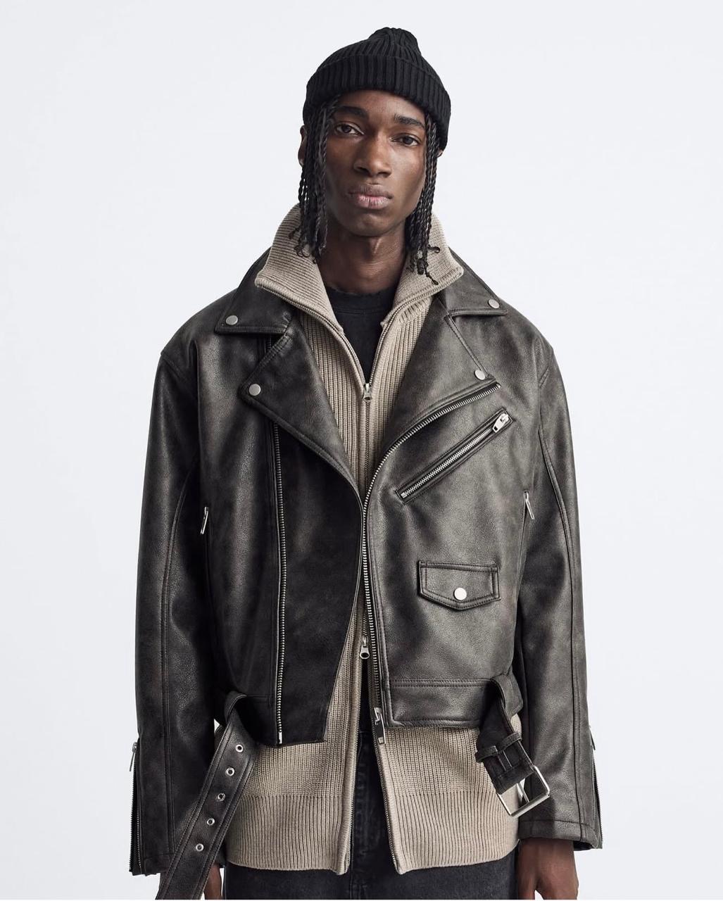 6b63c580-ad8e-48d6-9b88-8d1d51bec6de CROPPED LEATHER BIKER JACKET - Image 1